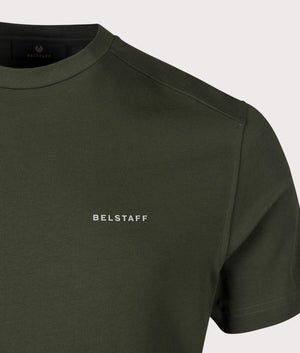 Belstaff Alloy T-Shirt in Tile Green at EQVVS. Detail shot. 