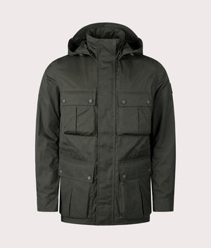 Belstaff Drome Jacket in Tile Green. Front angle shot at EQVVS.