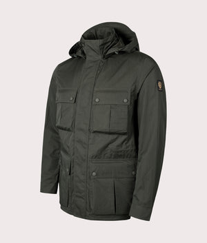 Belstaff Drome Jacket in Tile Green. Side angle shot at EQVVS.