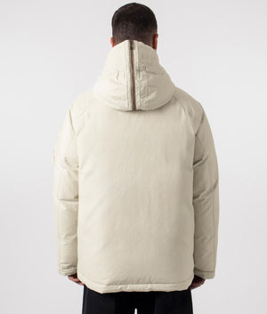 Centenary Reversible Jacket Belstaff Chalk / British Khaki. Shot at EQVVS. Reverse shot 1. 
