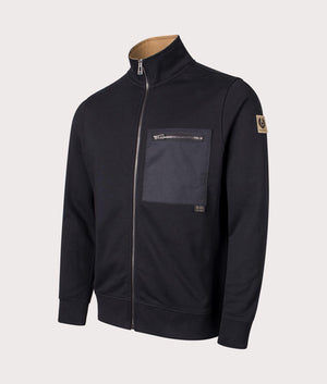 Belstaff Centenary Full Zip Sweatshirt in Black, 100% cotton at EQVVS. Side shot. 