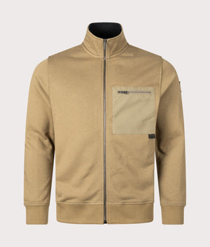 Belstaff Centenary Full Zip Sweatshirt in British Khaki, 100% Cotton at EQVVS. Front Shot. 