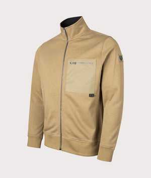 Belstaff Centenary Full Zip Sweatshirt in British Khaki, 100% Cotton at EQVVS. Side shot. 