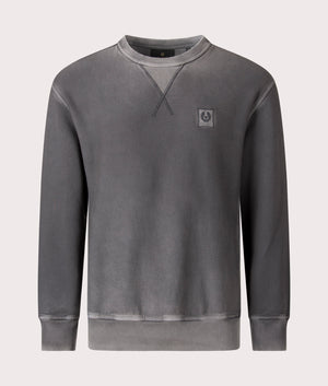 Belstaff Hockley Crewneck Sweatshirt in Forge Grey. Body 100% Cotton. At EQVSS Menswear. Front Detail Shot