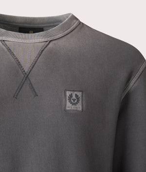 Belstaff Hockley Crewneck Sweatshirt in Forge Grey. Body 100% Cotton. At EQVSS Menswear. Front Logo Shot