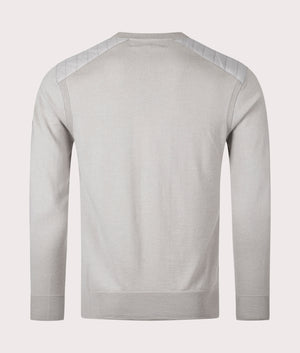 Belstaff Kerrigan Crewneck Jumper in Chrome Grey. Back angle shot at EQVVS.