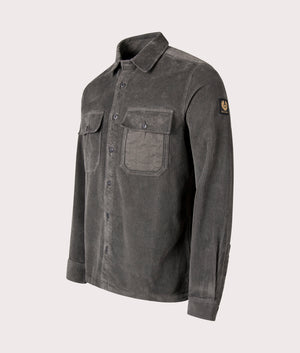 Belstaff Fallgate Shirt in Forge Grey. 100% Cotton. At EQVVS Menswear. Front Angle Detail Shot