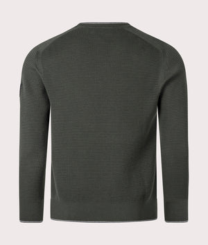 Belstaff Cole Crewneck Jumper in Tile Green. Back angle shot at EQVVS.