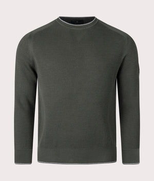 Belstaff Cole Crewneck Jumper in Tile Green. Front angle shot at EQVVS.