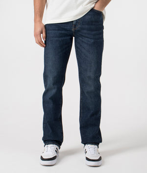 Belstaff Regular Fit Longton Jeans in Washed Indigo. At EQVVS Menswear. Front Detail Model Shot