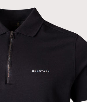 Belstaff Alloy Polo Shirt in Black. Shot at EQVVS.  Detail shot. 