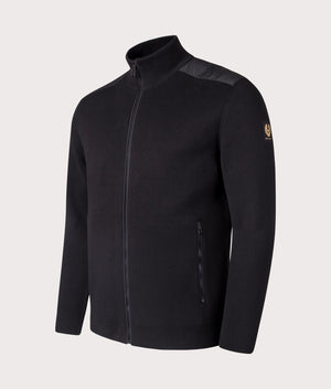 Belstaff Vertex Zip Cardigan in Black, 100% Cotton Body. At EQVVS Menswear. Front angle detail shot