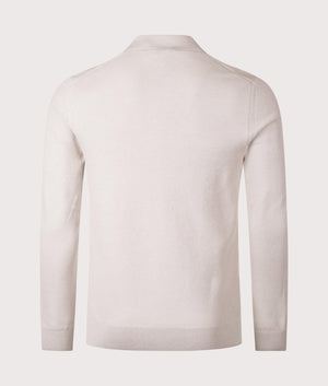 Belstaff Drift Knitted Long Sleeve Polo Shirt in Stone Beige. Shot at EQVVS. Back shot. 