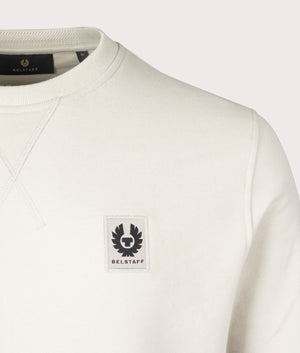 Belstaff Sweatshirt in Stone Beige, 100% Cotton. At EQVVS Menswear. Front logo shot 