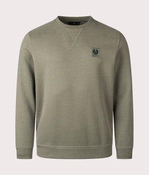 Belstaff Sweatshirt in Surplus Green, 100% Cotton. At EQVVS Menswear. Front detail shot 