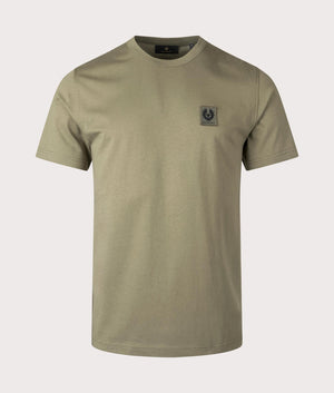 Belstaff T-Shirt in Surplus Green, 100% Cotton. At EQVVS Menswear. Front detail shot 