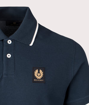 Belstaff Tipped Polo Shirt in Dark Ink. EQVVS Detail Shot