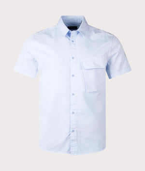 Belstaff Short Sleeve Scale Shirt in Sky Blue, 100% Cotton. At EQVVS Menswear. Front shot