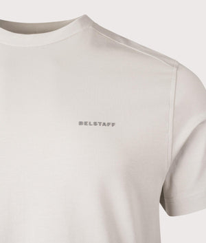 Belstaff Alloy T-Shirt in Stone Beige. Shot at EQVVS.  Detail shot.