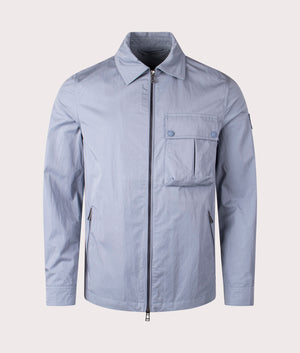 Belstaff Drome Overshirt in Blue Flint, Cotton/Nylon blend. At EQVVS Menswear. Front shot