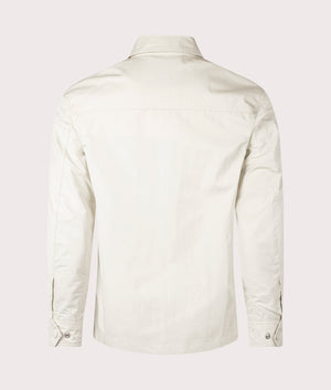 Belstaff Drome Overshirt in Stone Beige, Cotton/Nylon blend. At EQVVS Menswear. Back shot