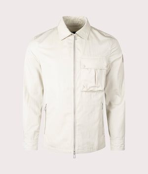 Belstaff Drome Overshirt in Stone Beige, Cotton/Nylon blend. At EQVVS Menswear. Front shot