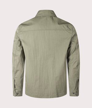 Belstaff Drome Overshirt in Surplus Green, Cotton/Nylon blend. At EQVVS Menswear. Back shot