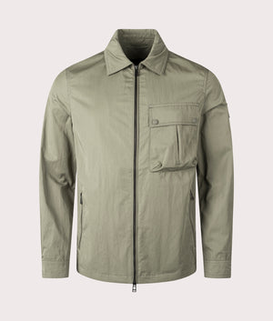 Belstaff Drome Overshirt in Surplus Green, Cotton/Nylon blend. At EQVVS Menswear. Front shot