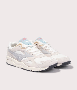 Mizuno Sky Medal Trainers Snow White/Harbor Mist/Sterling Blue. EQVVS Angle Shot.