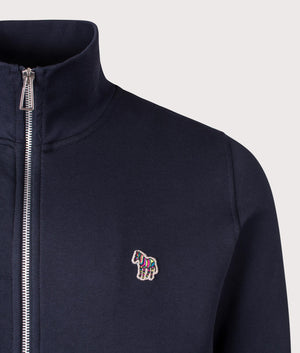 Zip Through Zebra Sweatshirt in Very Dark Navy by PS Paul Smith at EQVVS. Detail Shot.