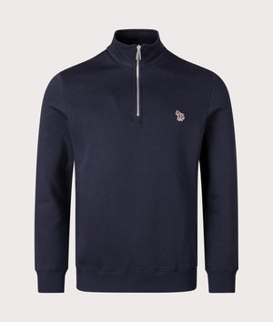 PS Paul Smith Quarter Zip Zebra Logo Sweatshirt for men in very dark Navy at EQVVS Front Shot