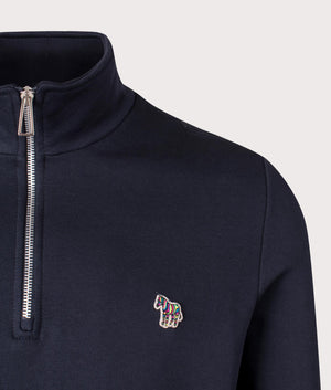 PS Paul Smith Quarter Zip Zebra Logo Sweatshirt for men in very dark Navy at EQVVS DetailShot