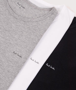 
Paul Smith, 3 Pack Logo Lounge T-Shirts, black/ white/ grey, Eqvvs Menswear, detailed shot angle
