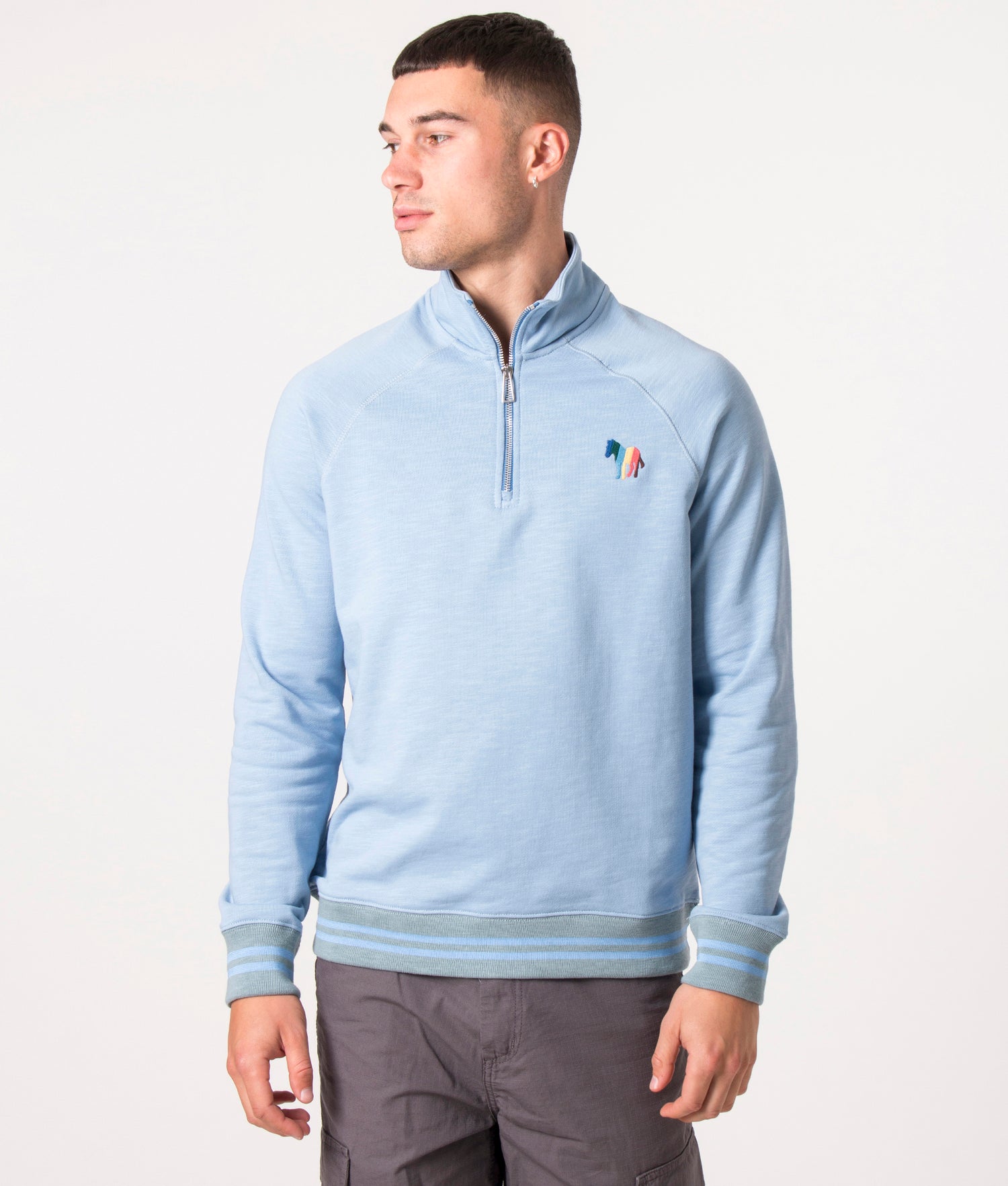 Quarter Zip Broad Stripe Sweatshirt Light Blue | PS Paul Smith | EQVVS