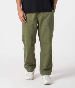 Service Works Canvas Chef Pants in Olive Organic Cotton at EQVVS Menswear Front Shot