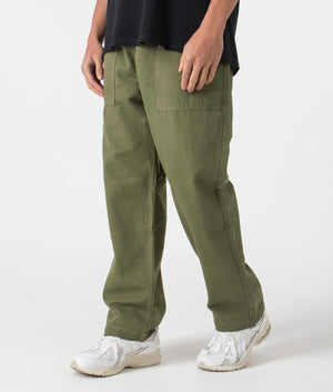 Service Works Canvas Chef Pants in Olive Organic Cotton at EQVVS Menswear Side Shot