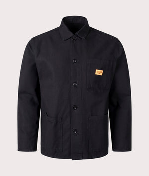 Service Works Canvas Coverall Jacket in Black Organic Cotton at EQVVS Menswear Front Shot