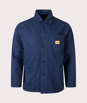 Service Works Canvas Coverall Jacket in Navy Organic Cotton at EQVVS Menswear Front Shot