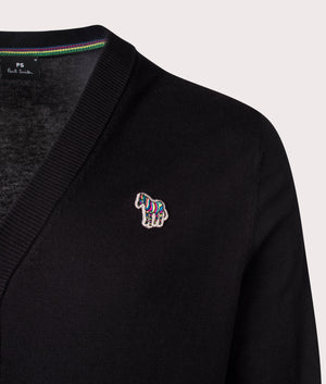 Paul Smith, Button Down Zebra Badge Cardigan, black, Eqvvs Menswear, detailed shot angle
