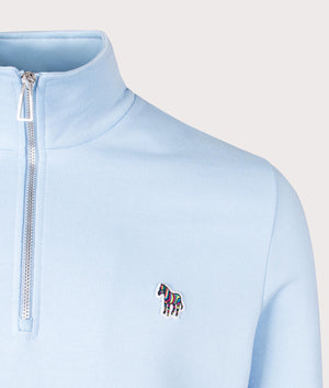 PS Paul Smith Long Sleeve Quarter Zip Zebra Sweatshirt in Light Blue for men at EQVVS Detail Shot