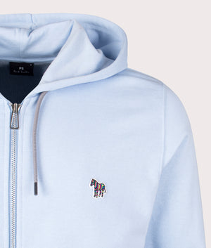 PS Paul Smith Zebra Logo Zip Through Hoodie in Light Blue. EQVVS Detail Shot