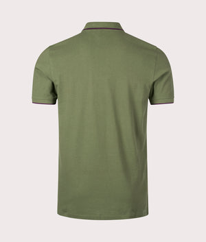 Zebra Badge Polo Shirt in Light Greyish Green. by PS Paul Smith. EQVVS Back Angle Shot.