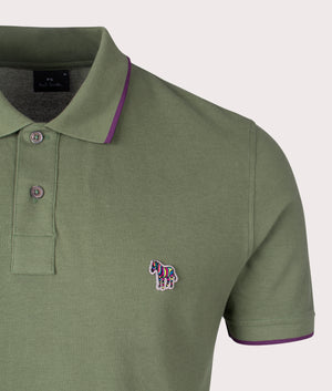 Zebra Badge Polo Shirt in Light Greyish Green. by PS Paul Smith. EQVVS Detail Shot.