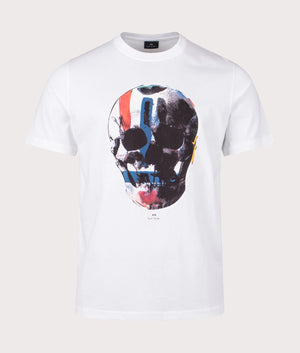 Skull Red Blue T-Shirt in White by PS Paul Smith. EQVVS Front Angle Shot.
