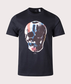Skull Red Blue T-Shirt in Very Dark Navy by PS Paul Smith. EQVVS Front Angle Shot.