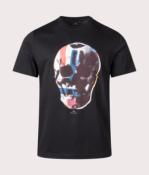 Skull Red Blue T-Shirt in Black by PS Paul Smith. EQVVS Front Angle Shot.