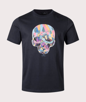 Multi Col Skull T-Shirt in Very Dark Navy by PS Paul Smith. EQVVS Front Angle Shot.