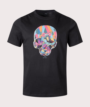 Multi Col Skull T-Shirt in Black by PS Paul Smith. EQVVS Front Angle Shot.