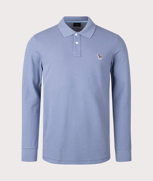 Long Sleeve Zebra Polo Shirt in Greyish Blue, 100% Organic Cotton, PS Paul Smith at EQVVS front shot