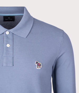 Long Sleeve Zebra Polo Shirt in Greyish Blue, 100% Organic Cotton, PS Paul Smith at EQVVS detail shot